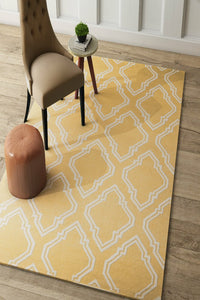 YELLOW AND IVORY MOROCCAN HAND WOVEN DHURRIE by Imperial Knots - Image 2