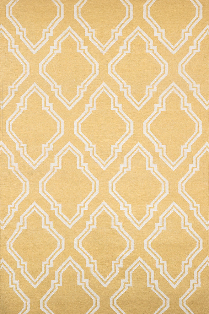 YELLOW AND IVORY MOROCCAN HAND WOVEN DHURRIE