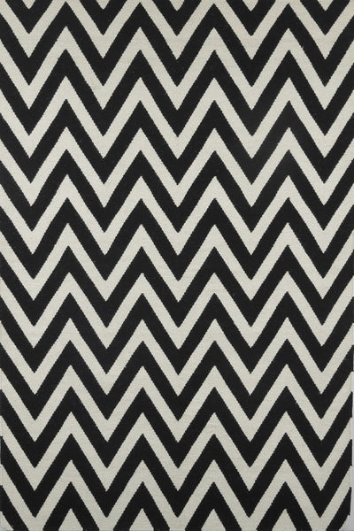 BLACK IVORY CHEVRON HAND WOVEN DHURRIE