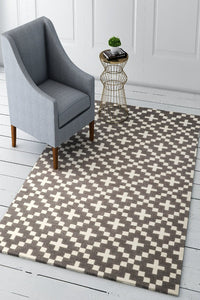 GREY IVORY GEOMETRIC HAND WOVEN DHURRIE by Imperial Knots - Image 2