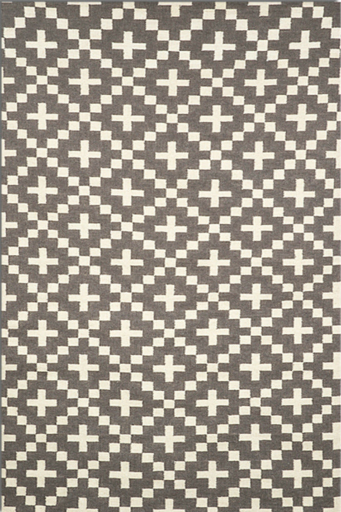 GREY IVORY GEOMETRIC HAND WOVEN DHURRIE