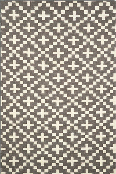 GREY IVORY GEOMETRIC HAND WOVEN DHURRIE