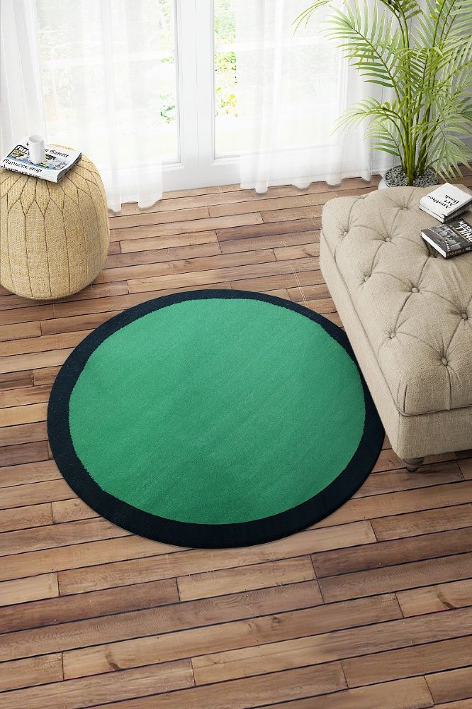 GREEN GEOMETRIC HAND WOVEN DHURRIE