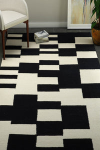 BLACK AND WHITE ABSTRACT HAND WOVEN DHURRIE by Imperial Knots - Image 2