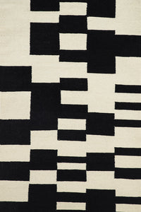 BLACK AND WHITE ABSTRACT HAND WOVEN DHURRIE by Imperial Knots - Image 1