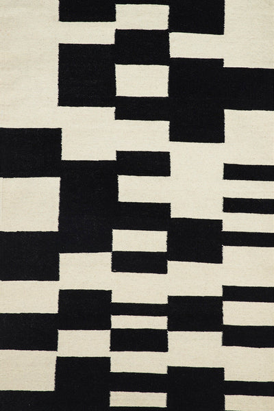 BLACK AND WHITE ABSTRACT HAND WOVEN DHURRIE