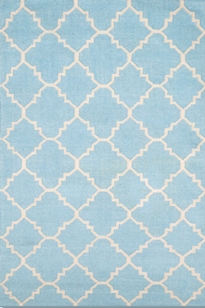 BLUE AND IVORY MOROCCAN HAND WOVEN DHURRIE