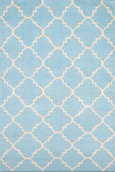 BLUE AND IVORY MOROCCAN HAND WOVEN DHURRIE