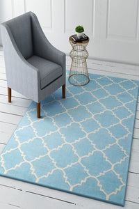 BLUE AND IVORY MOROCCAN HAND WOVEN DHURRIE by Imperial Knots - Image 2