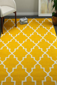 YELLOW AND IVORY MOROCCAN HAND WOVEN DHURRIE by Imperial Knots - Image 2