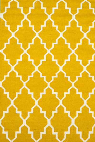 YELLOW AND IVORY MOROCCAN HAND WOVEN DHURRIE