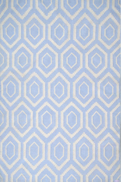 BLUE AND IVORY DIAMOND HAND WOVEN DHURRIE