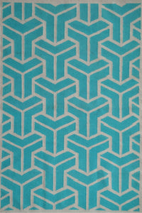 BLUE AND IVORY GEOMETRIC HAND WOVEN DHURRIE by Imperial Knots - Image 1