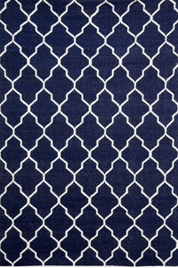 BLUE AND IVORY MOROCCAN HAND WOVEN DHURRIE by Imperial Knots - Image 1