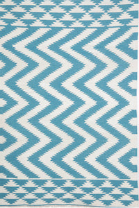 Blue ivory zig zag hand woven dhurrie wool hand-woven rug for living