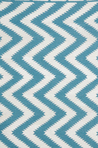 BLUE IVORY ZIG ZAG HAND WOVEN DHURRIE by Imperial Knots - Image 2