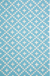 BLUE AND IVORY PIXEL HAND WOVEN DHURRIE by Imperial Knots - Image 1
