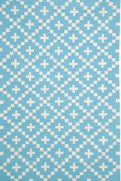 BLUE AND IVORY PIXEL HAND WOVEN DHURRIE