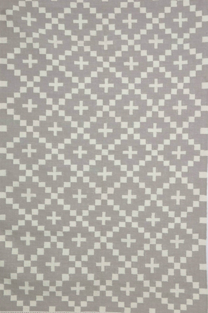 GREY IVORY PIXEL HAND WOVEN DHURRIE
