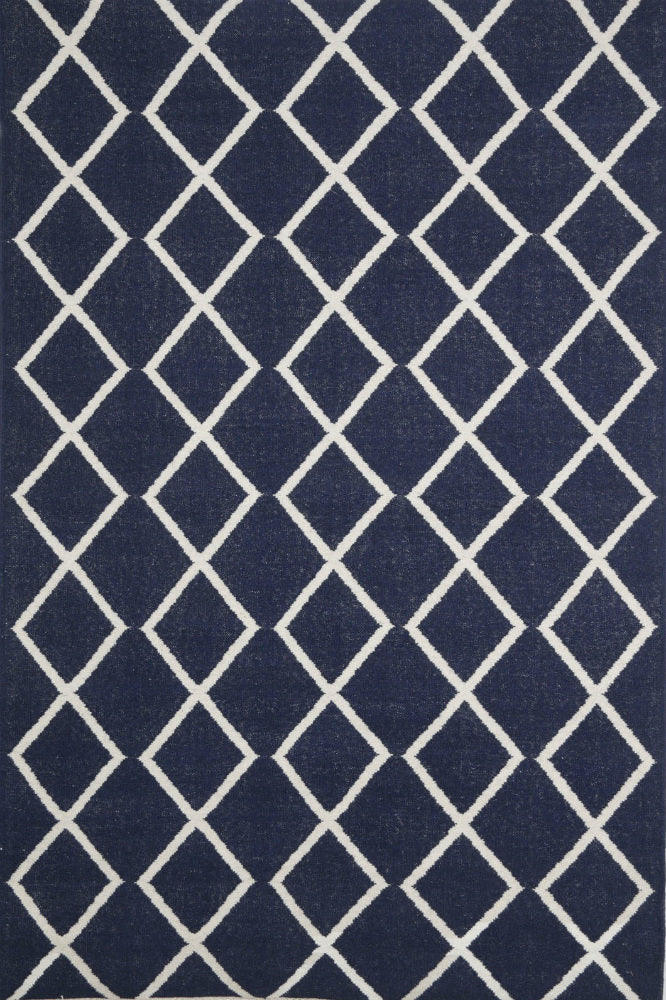 INDIGO DIAMOND HANDWOVEN DHURRIE