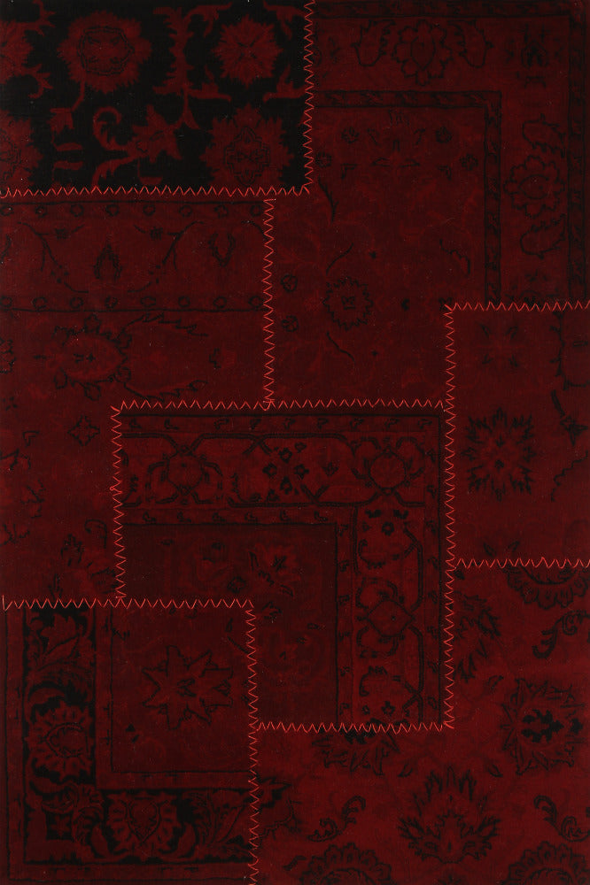 RED OVER DYED PATCHWORK HAND TUFTED CARPET