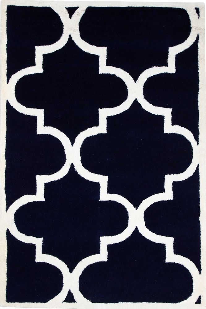 NAVY BLUE AND WHITE MOROCCAN HAND TUFTED CARPET