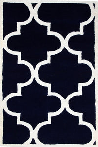 NAVY BLUE AND WHITE MOROCCAN HAND TUFTED CARPET by Imperial Knots - Image 1