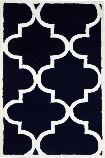 NAVY BLUE AND WHITE MOROCCAN HAND TUFTED CARPET
