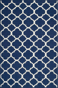BLUE AND WHITE MOROCCAN HAND WOVEN DHURRIE by Imperial Knots - Image 1