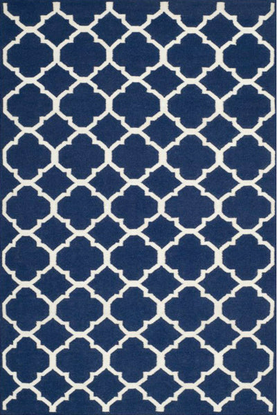 BLUE AND WHITE MOROCCAN HAND WOVEN DHURRIE