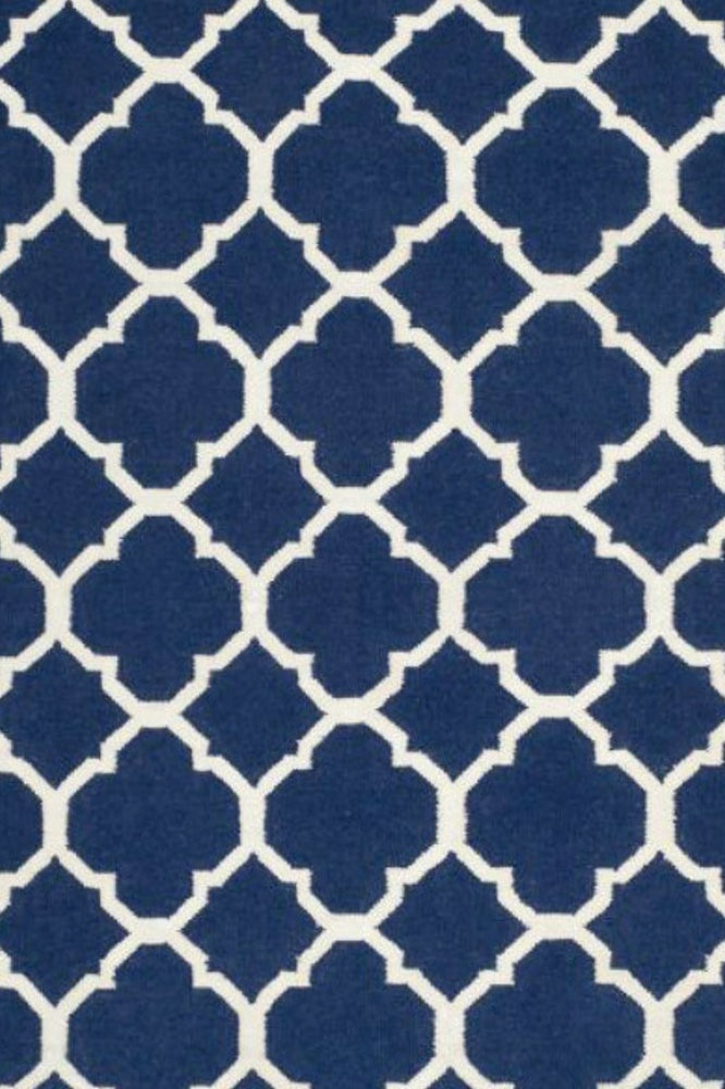 BLUE AND WHITE MOROCCAN HAND WOVEN DHURRIE