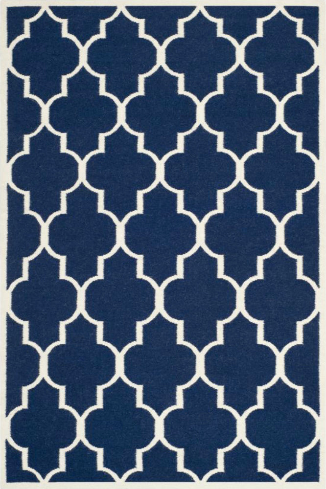 BLUE AND IVORY MOROCCAN HAND WOVEN DHURRIE