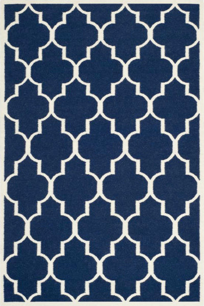 BLUE AND IVORY MOROCCAN HAND WOVEN DHURRIE