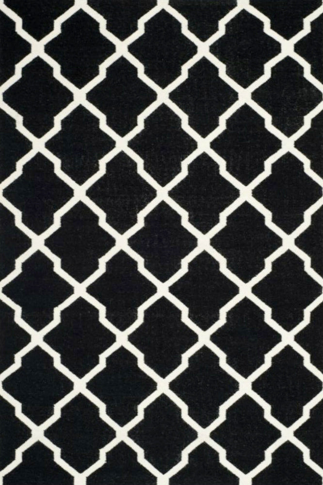 BLACK AND WHITE TRELLIS HAND WOVEN DHURRIE