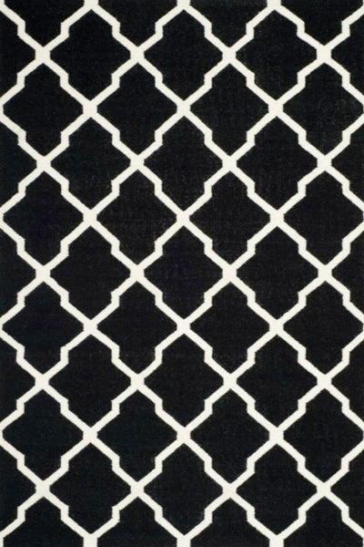 BLACK AND WHITE TRELLIS HAND WOVEN DHURRIE