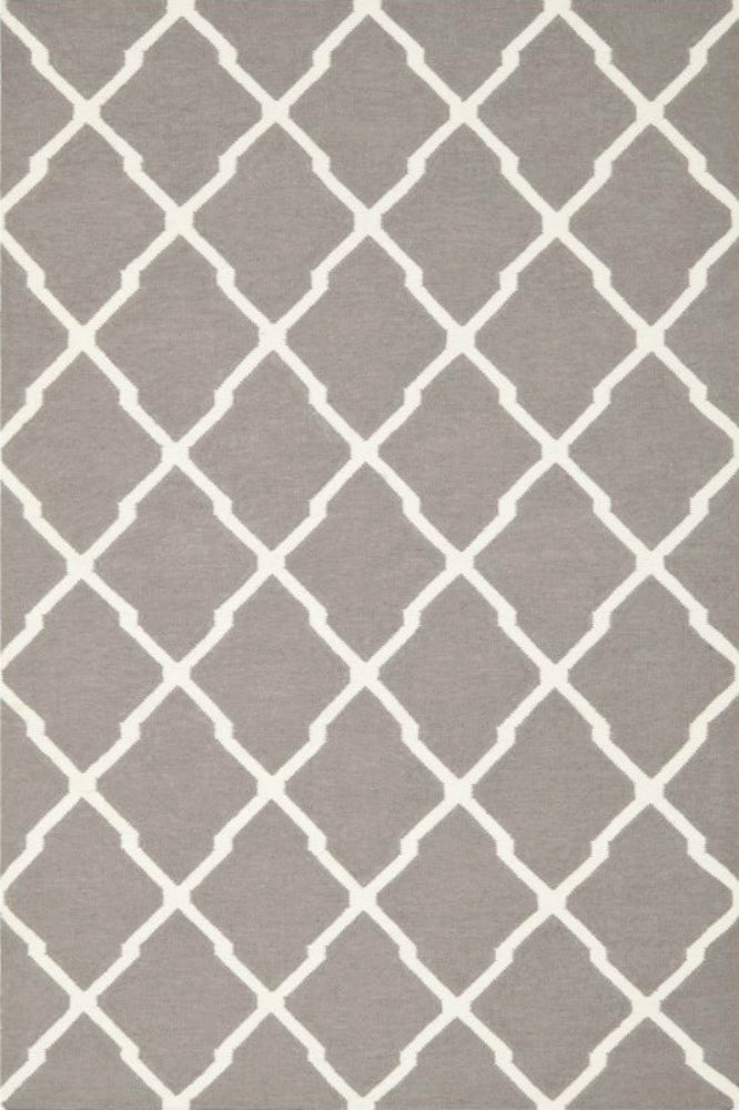 GREY IVORY TRELLIS HAND WOVEN DHURRIE
