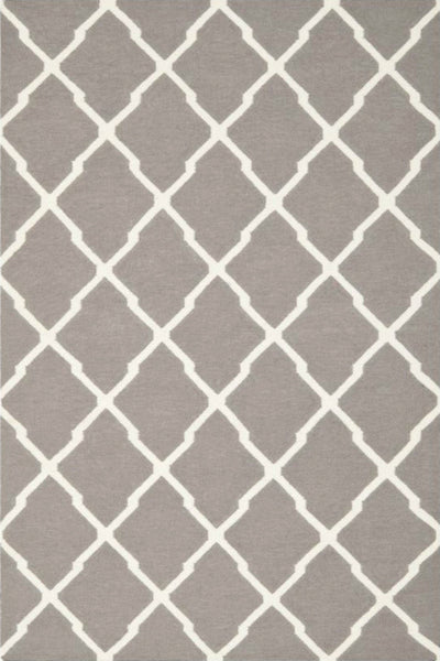 GREY IVORY TRELLIS HAND WOVEN DHURRIE