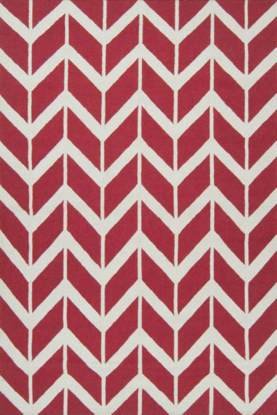 RED AND IVORY HERRINGBONE HAND WOVEN DHURRIE