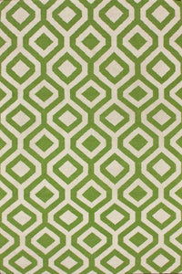 GREEN AND IVORY DIAMOND HAND WOVEN DHURRIE by Imperial Knots - Image 1