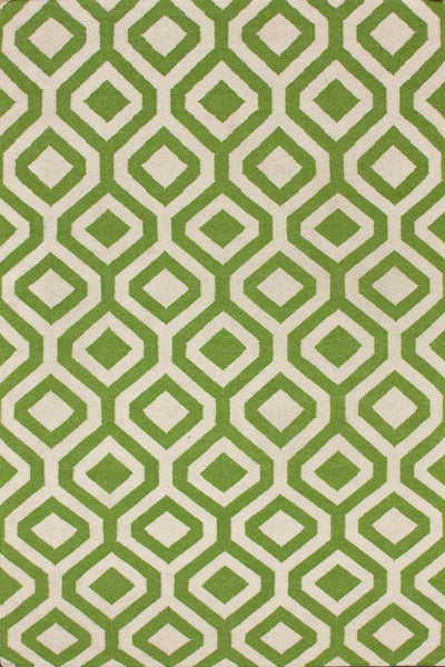 GREEN AND IVORY DIAMOND HAND WOVEN DHURRIE