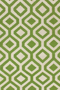 GREEN AND IVORY DIAMOND HAND WOVEN DHURRIE by Imperial Knots - Image 2