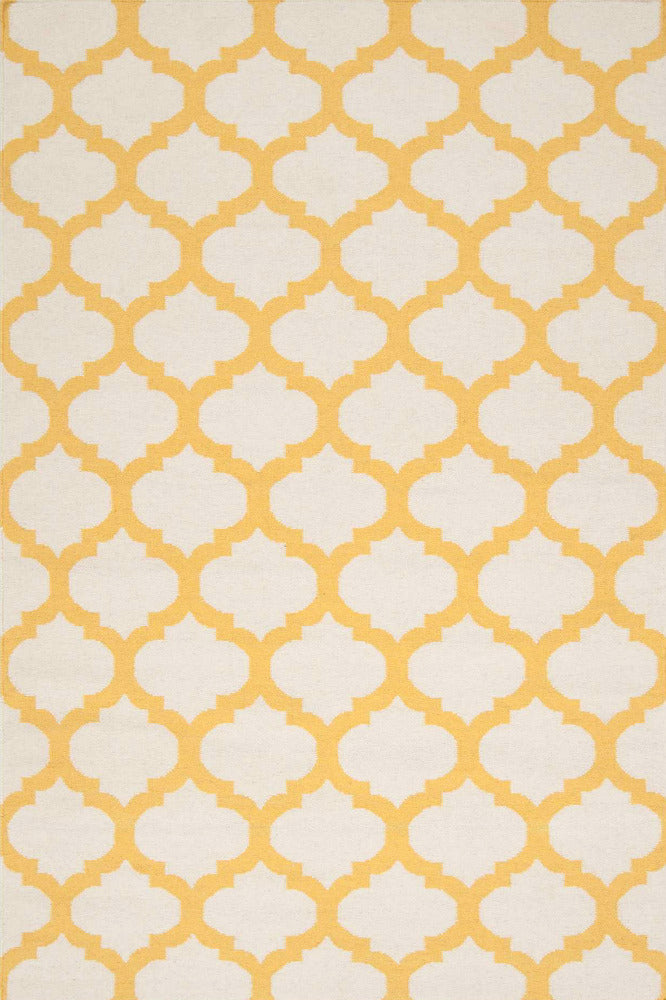 YELLOW AND IVORY MOROCCAN HAND WOVEN DHURRIE