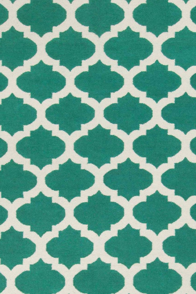 GREEN AND IVORY MOROCCAN HAND WOVEN DHURRIE