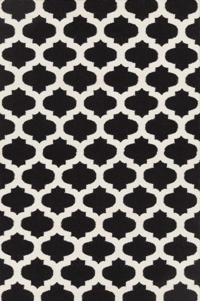 BLACK AND WHITE MOROCCAN HAND WOVEN DHURRIE