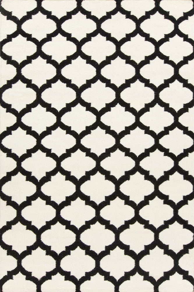 BLACK AND WHITE MOROCCAN HAND WOVEN DHURRIE