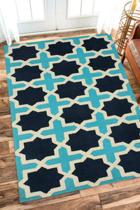 BLUE AND IVORY TRELLIS HAND WOVEN DHURRIE by Imperial Knots - Image 2