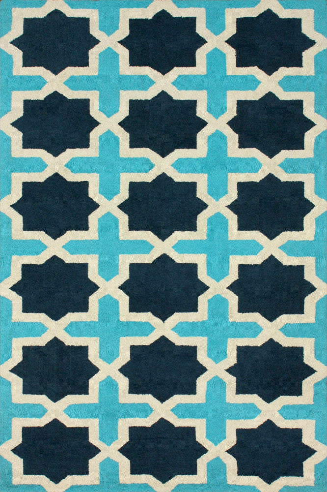 BLUE AND IVORY TRELLIS HAND WOVEN DHURRIE