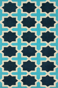 BLUE AND IVORY TRELLIS HAND WOVEN DHURRIE by Imperial Knots - Image 1