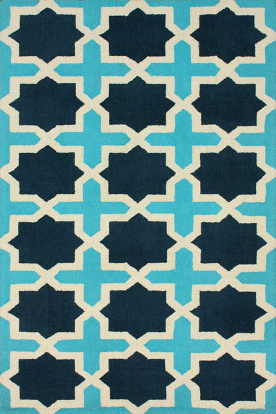 BLUE AND IVORY TRELLIS HAND WOVEN DHURRIE