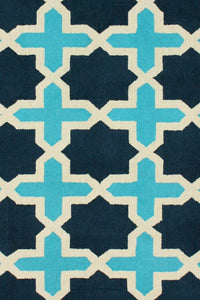 BLUE AND IVORY TRELLIS HAND WOVEN DHURRIE by Imperial Knots - Image 3